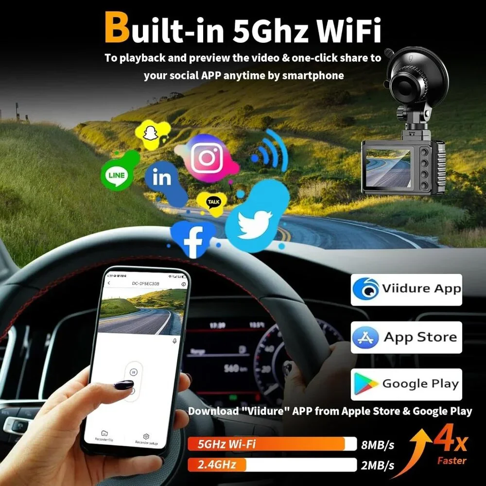 Dash Cam Front and Rear 4K Dual Channel with 64GB Card Wide Angle Night Vision